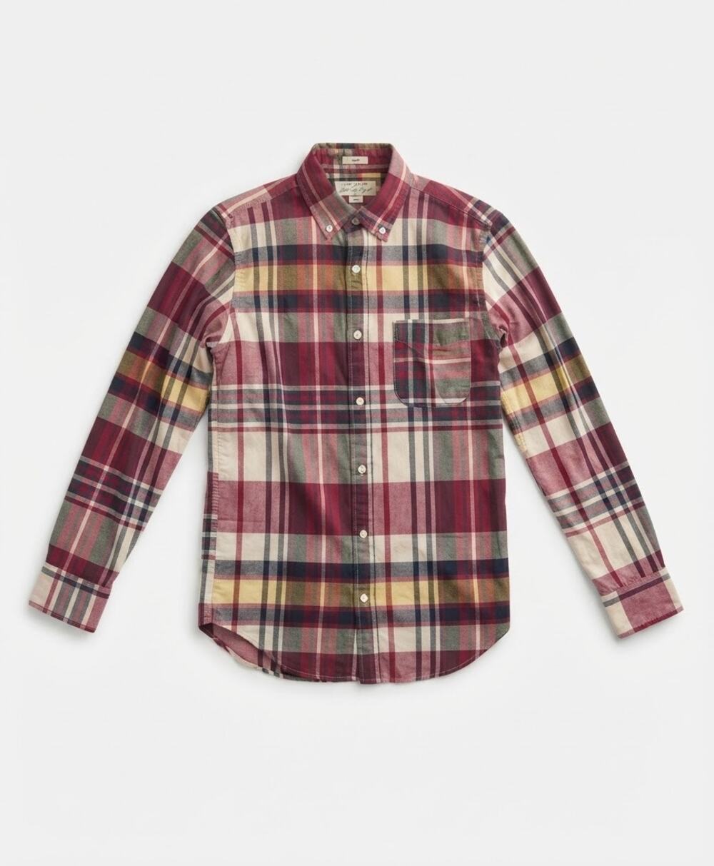 J.CREW Men Indian Madras Plaid Shirt Size XS Slim Long Sleeve Button Down